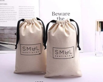 Personalized Organic Cotton Drawstring Favor Bag, Logo Print