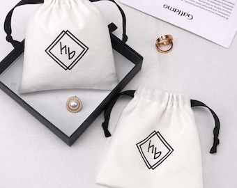 Custom Logo Cotton Favor Bags, Personalized Drawstring Pouch