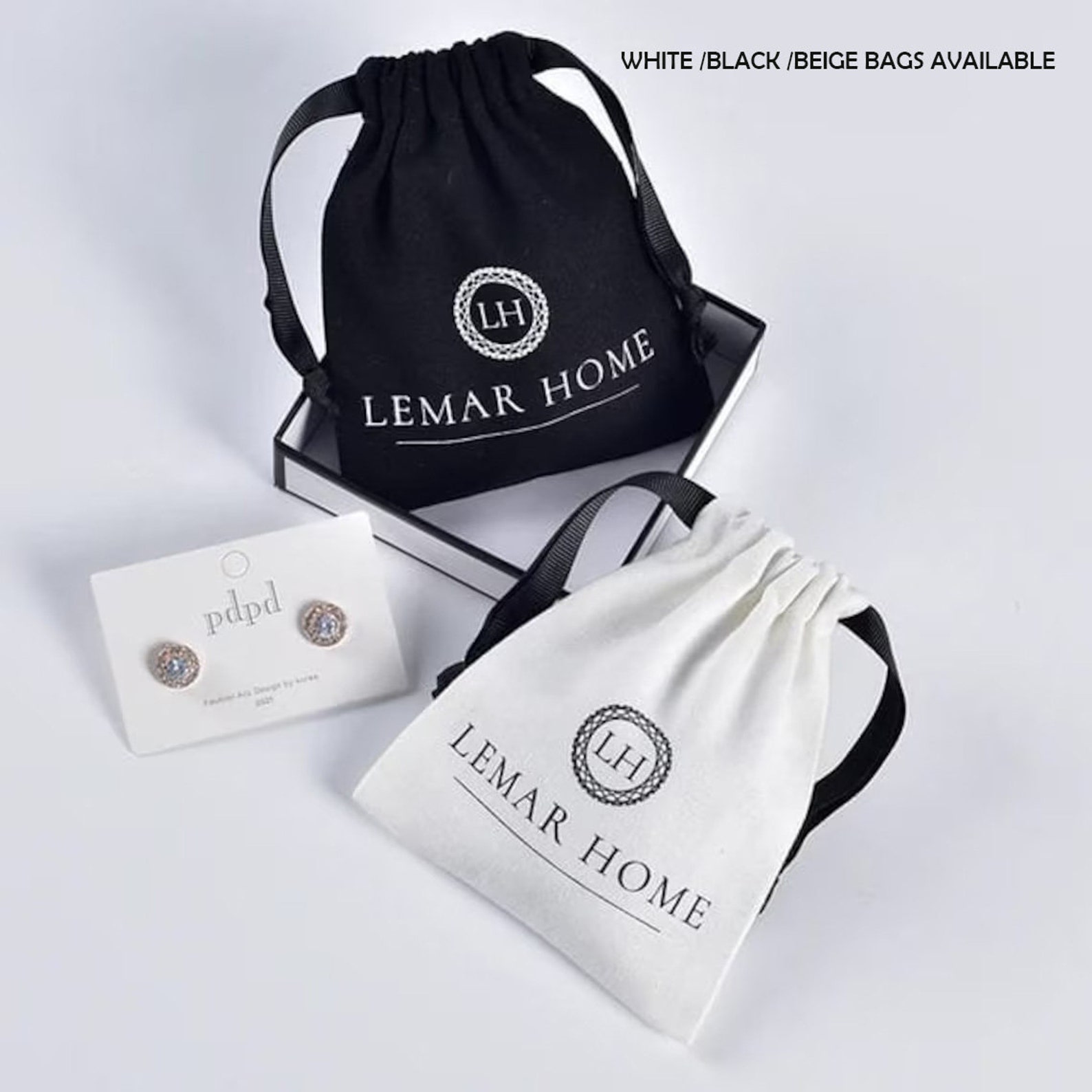 Personalized Organic Cotton Drawstring Bag, Satin Ribbon, Logo Option ...