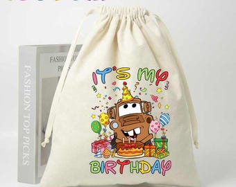Disney Cars Favor Bags, Route 66 Mater Birthday Party, Personalized Muslin Goodie Bags