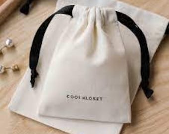 Custom Logo Cotton Canvas Drawstring Pouch, Jewelry Packaging