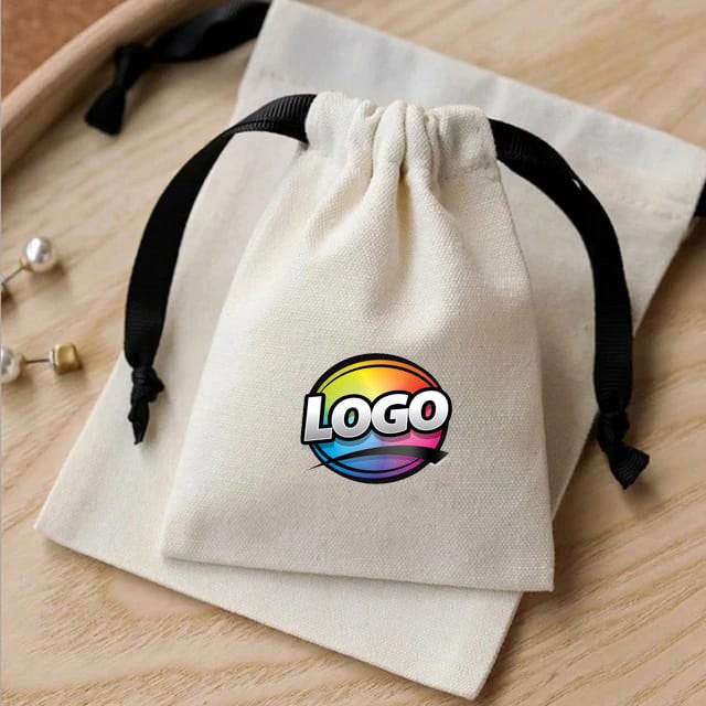 Custom Logo Cotton Drawstring Bag, Personalized Jewelry Packaging