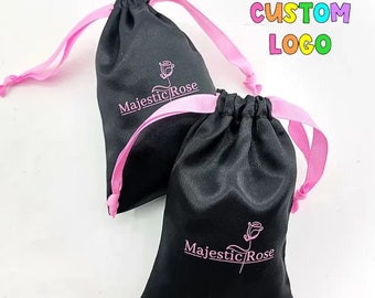 Personalized Satin Drawstring Gift Bag, Custom Logo, Keepsake Favor