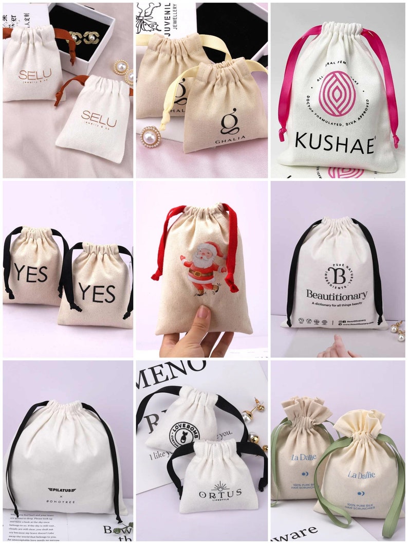Custom Logo Cotton Favor Bags, Personalized Drawstring Pouch - Etsy UK