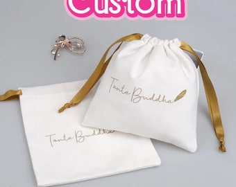Custom Logo Cotton Canvas Drawstring Pouch, Jewelry Packaging Gift Bag (50pcs)