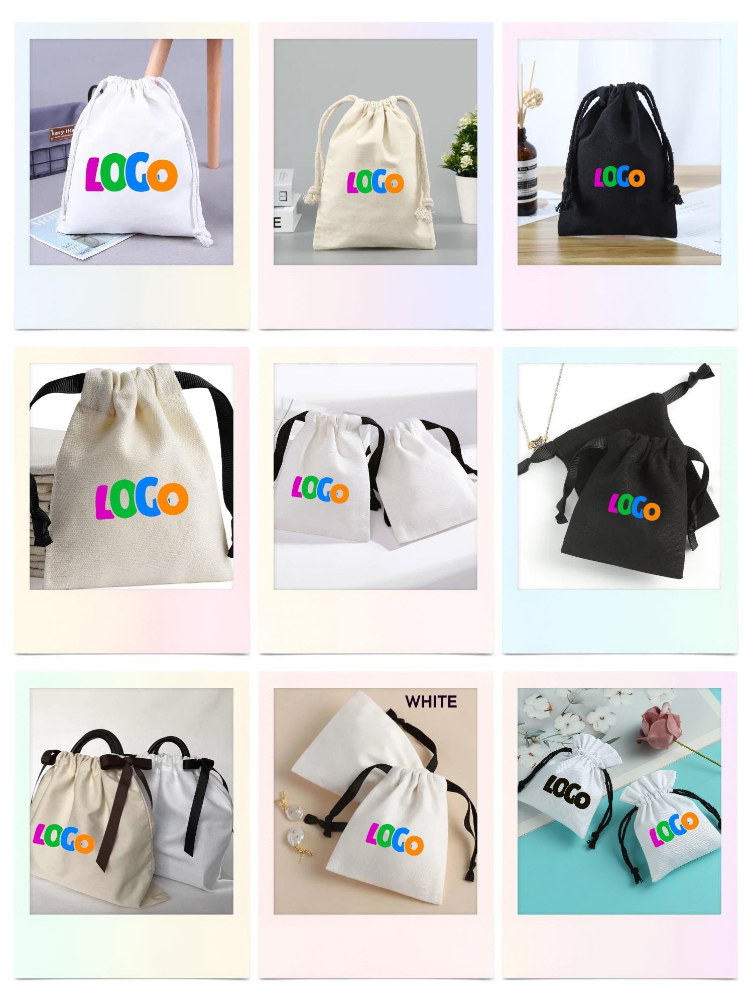Personalized Cotton Drawstring Bag, Custom Logo Print, Jewelry ...
