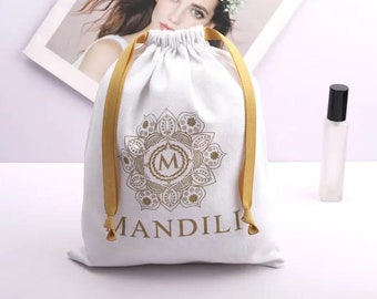 Personalisierte Baumwoll Leinwand Kordelzug Gunst Tasche, Logo Print