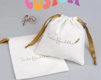 Individuell bedruckte Baumwollkordelzugtasche, personalisierte Schmuckverpackung, Favor Bag