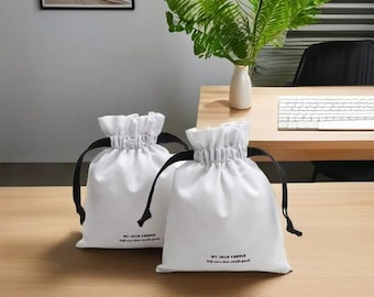 Personalized Cotton Drawstring Bag, Embroidered Reusable Favor Bag