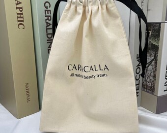 Personalized Cotton Drawstring Favor Bags, Custom Text Logo, 100 Count