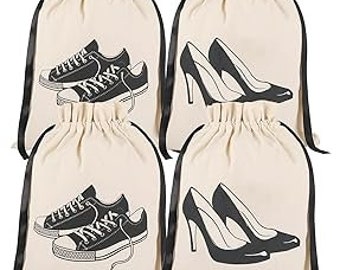 Handwritten Shoe Dust Bag, Travel Shoe Storage, Cotton Drawstring