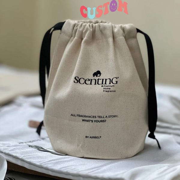 Borsa con coulisse in cotone personalizzata, confezione per candele, sacchetto per bomboniere
