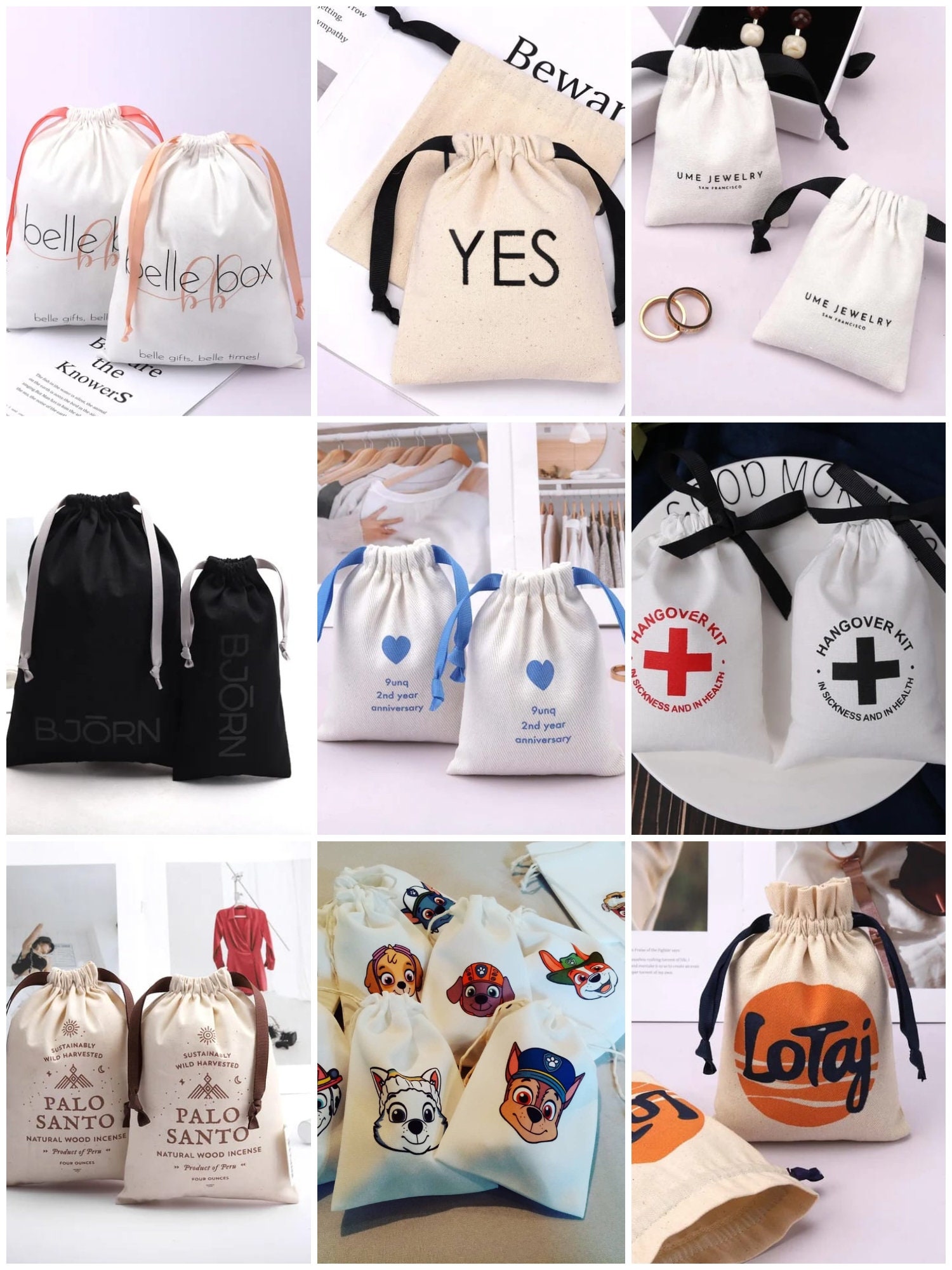 Personalized Logo Cotton Drawstring Bag, Custom Favor Pouch - Etsy