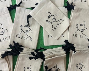 Personalized Organic Cotton Drawstring Bag with Satin Ribbon