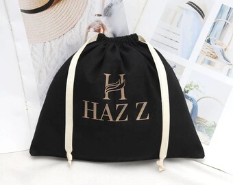 Bolsa de regalo personalizable de muselina de algodón orgánico negra con doble cordón