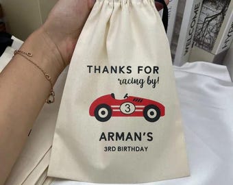Race Car Birthday Favor Bag – Personalized Cotton Goodie Bag