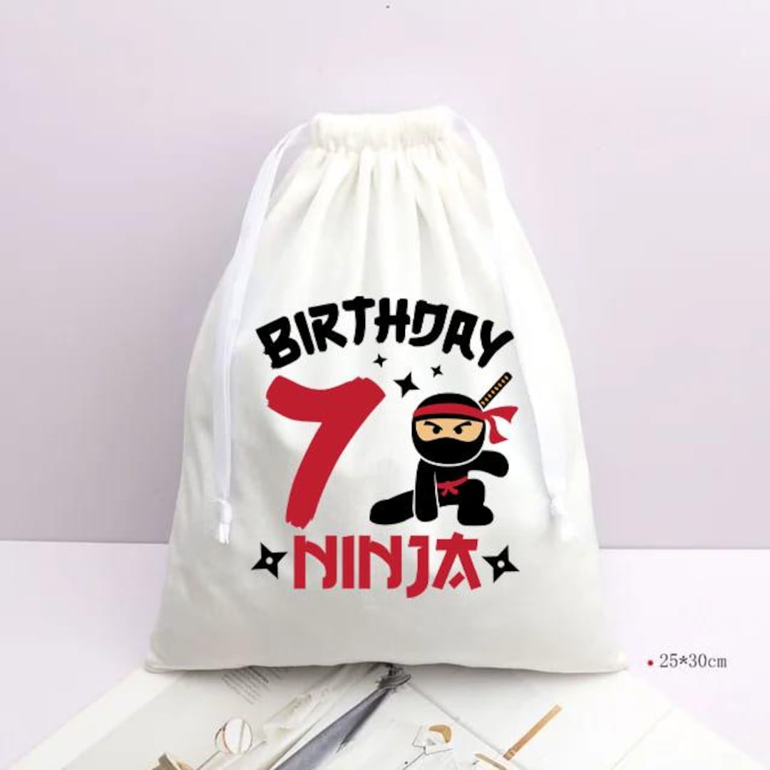 Personalized Ninja Birthday Party Favor Bags, Cotton Drawstring