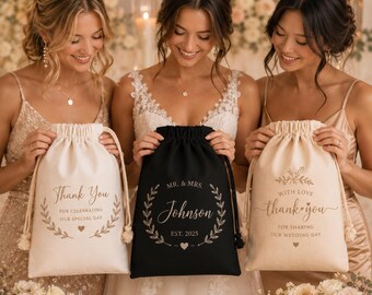 Personalized Cotton Drawstring Favor Bag, Custom Logo, Reusable Pouch
