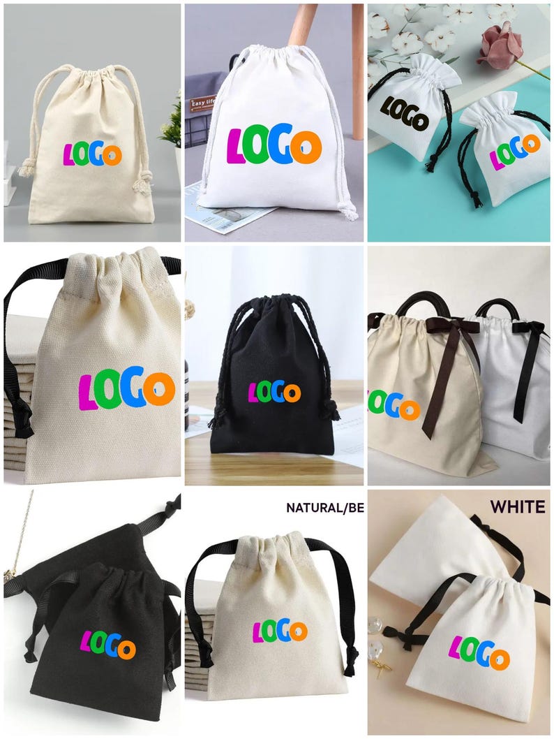 Custom Logo Cotton Drawstring Bags, Jewelry Gift Bags, Personalized ...