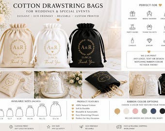 Personalized Logo Cotton Canvas Jewelry Packaging Pouch with Ribbon (Set of 50)