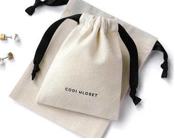 Bolsas de regalo de algodón con logotipo personalizado, reutilizables y con cordón.