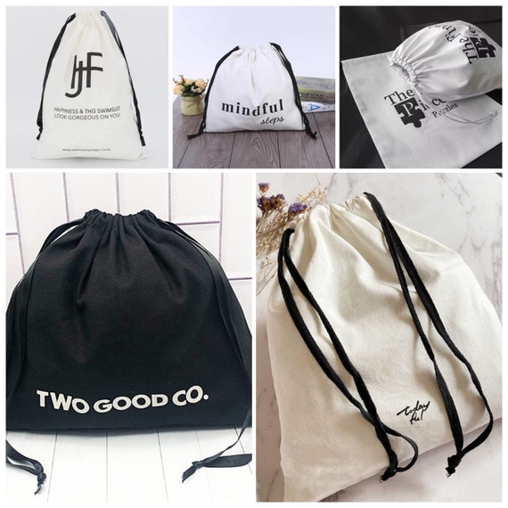 Set of 20 30 100 Personalized Logo Print custom Cotton Dust Bags jewelry Packaging Bag chic Drawstring Pouches premium Small Cotton Bag Etsy UK