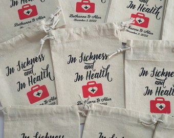 Custom Wedding Favor Bags, In Sickness and In Health, Cotton Muslin