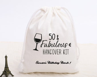 Personalized 50th Birthday Favor Bags, Hangover Kit, Cotton Muslin