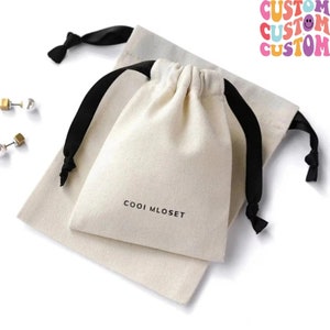Lot de 20/30/100 impression de logo personnalisé, sacs à poussière en coton personnalisés, sac d'emballage de bijoux, pochettes chics à cordon, petit sac en coton de qualité supérieure
