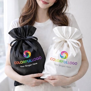 Custom Satin Drawstring Bags, Personalized Logo, Bulk Set