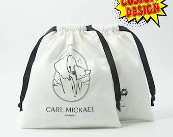 Custom Logo Cotton Canvas Drawstring Bag, Jewelry Packaging