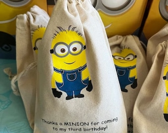 Minion Birthday Party Favor Bag | Personalized Cotton Goodie Bags