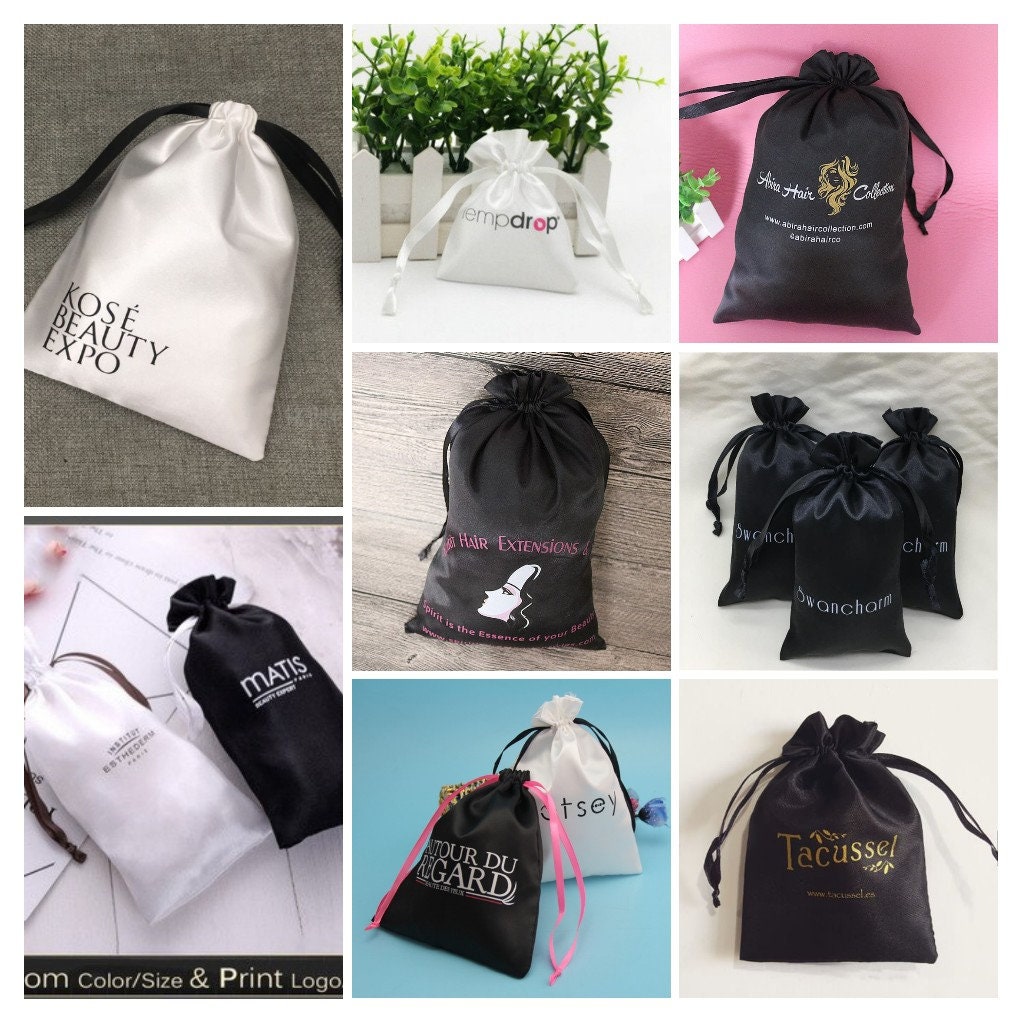 Set of 20/30 Black Satin Favor Bags Personalized satin favor | Etsy