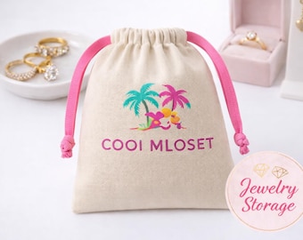 Custom Logo Cotton Canvas Drawstring Bag, Personalized Jewelry Packaging