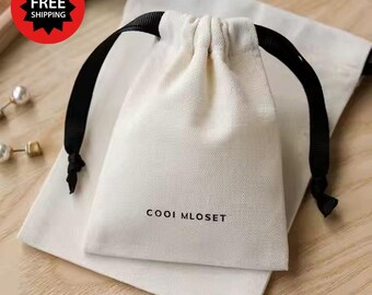 Bolsas de regalo de muselina de algodón personalizables con diseño de cordón personalizado.