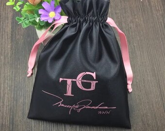 Custom Logo Satin Drawstring Bag, Wedding Favor, Jewelry Packaging