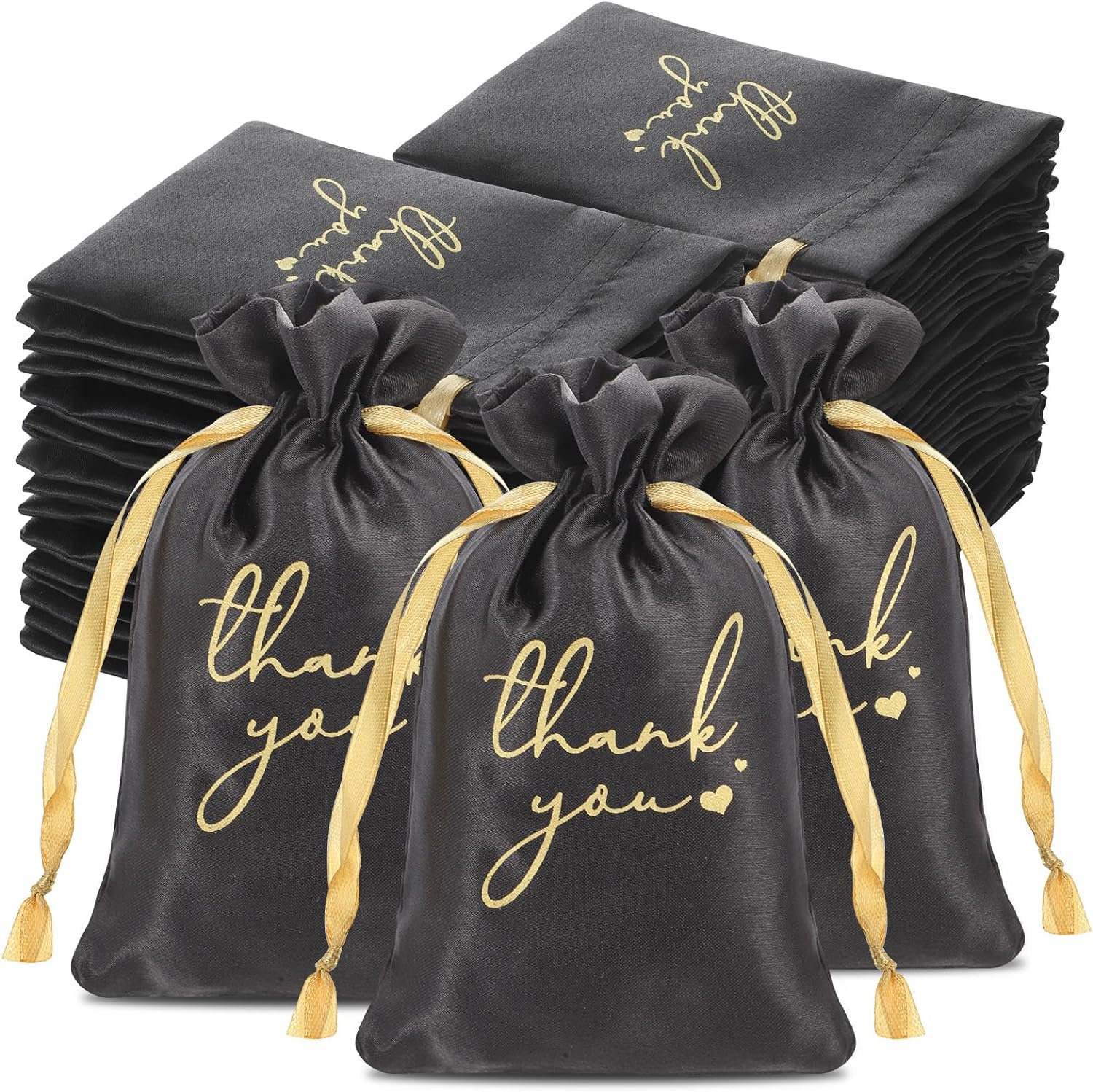 20 Black & Gold Monogram Birthday Party Favor Bags for Guests With Satin  Ribbon Handles and Name, Personalized 30th Anniversary Gift Bag 