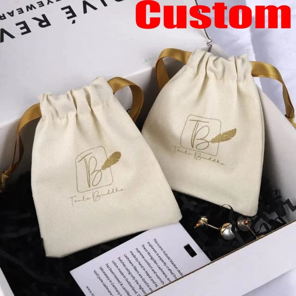Set of 20/30/100 Personalized logo print,custom cotton dust bags,jewelry packaging bag,chic drawstring pouches,premium small cotton bag