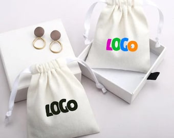 Custom Logo Cotton Drawstring Pouch | Jewelry Packaging Favor Bag