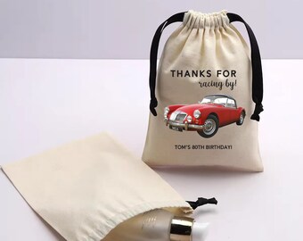 Personalized Birthday Favor Bags, Custom Cotton Drawstring Goodie Bags