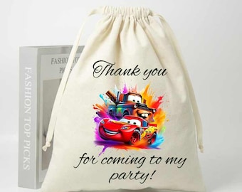 Personalisierte Rennwagen-Baumwollbevorzugungsbeutel, Retro Racing-Geburtstagsfeier, 20er-Set