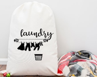 Hand Printed Cotton Laundry Bag, Drawcord Travel Storage