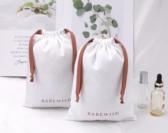 Personalized Logo Cotton Canvas Jewelry Packaging Pouch with Ribbon (Set of 50)