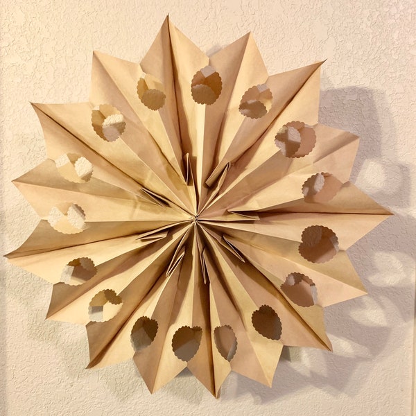 Brown Paper Bag Snowflake, Paper Snowflake, Brown Paper Stars, Neutral Christmas Deco, Wall Decoration, Hanging Holiday Deco