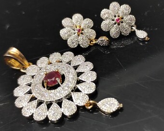 VintageKarigari Indian Pendent Set Women Jewelry Gift Gold Plated Ethnic Earrings Wedding Traditional Floral Pendent Earrings Set Jewellery
