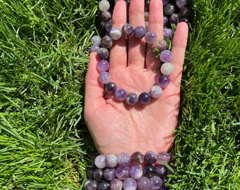 Natural Purple Round Amethyst Beads Bracelet 10mm AA+ Quality for Women, Delicate Layering Bracelets Bulk, February Birthstone Jewelry Gift