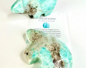 Natural Turquoise Amazonite Fetish Bear Crystal Carving, Zuni Bear, Gemstone Carved Animal Figurine, Miniature Bears, Metaphysical Gift