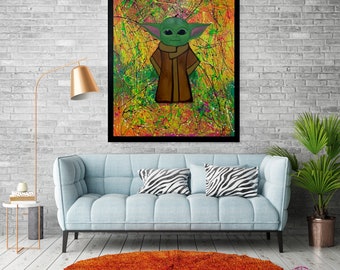 Baby Yoda Original Acrylic Painting, Star Wars, Jedi, Colorful Modern Wall Art, Original Painting, Movie Inspired Art, Housewarming Gift