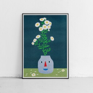 Marguerites in Vase 5 Color Riso Print DIN A4