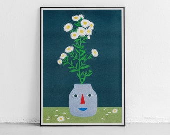 Marguerites in Vase 5 Color Riso Print DIN A4